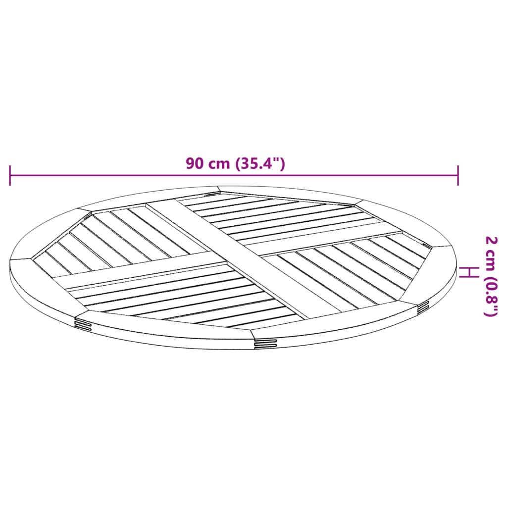 Table Top Ø90x2.2 cm Round Solid Wood Acacia