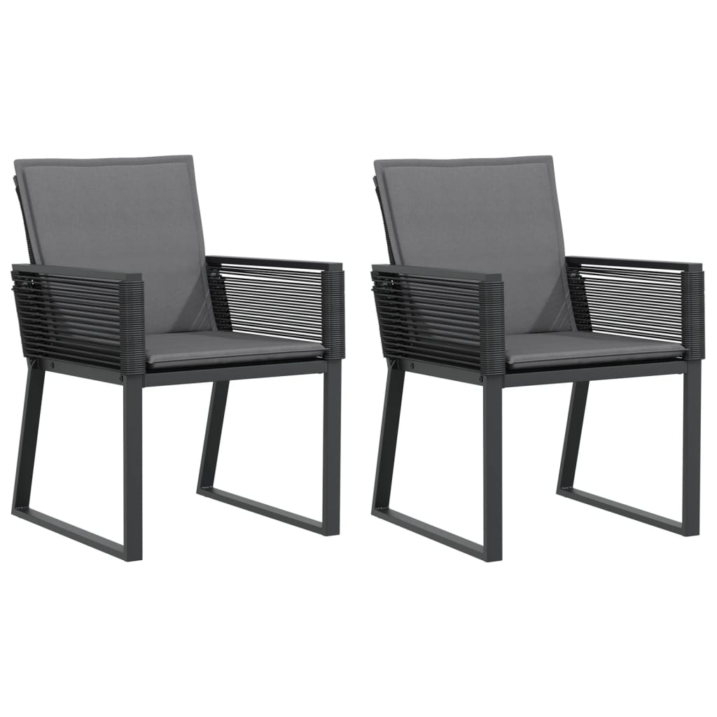 Garden Chairs with Cushions 2 pcs Black Poly Rattan