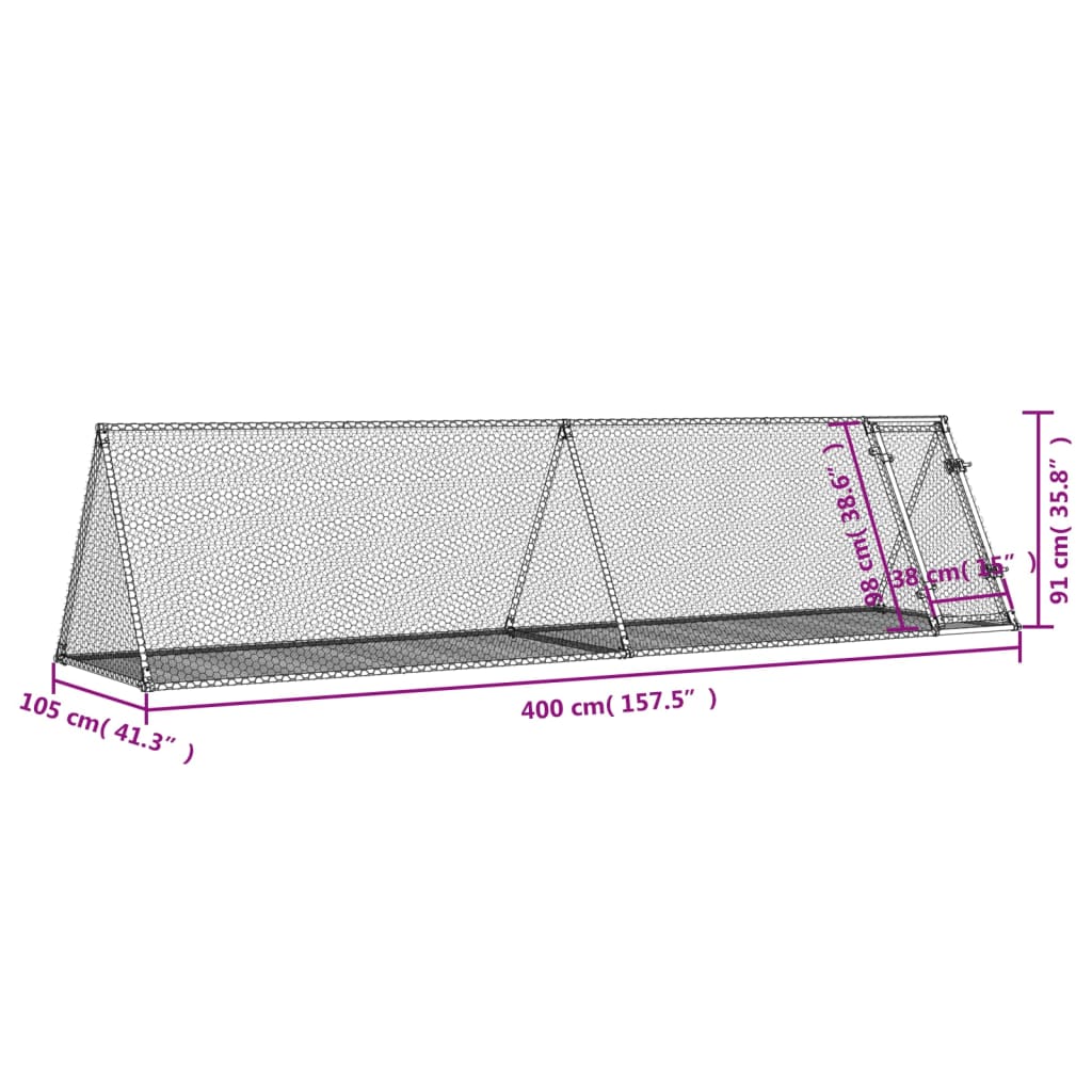 Rabbit Hutch Silver 400x105x91 cm Galvanised Steel