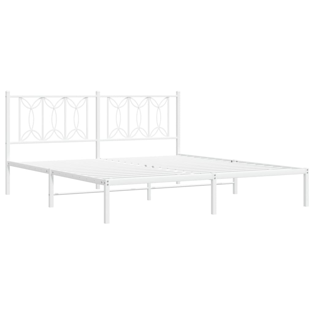 Metal Bed Frame without Mattress with Headboard White 183x203 cm King