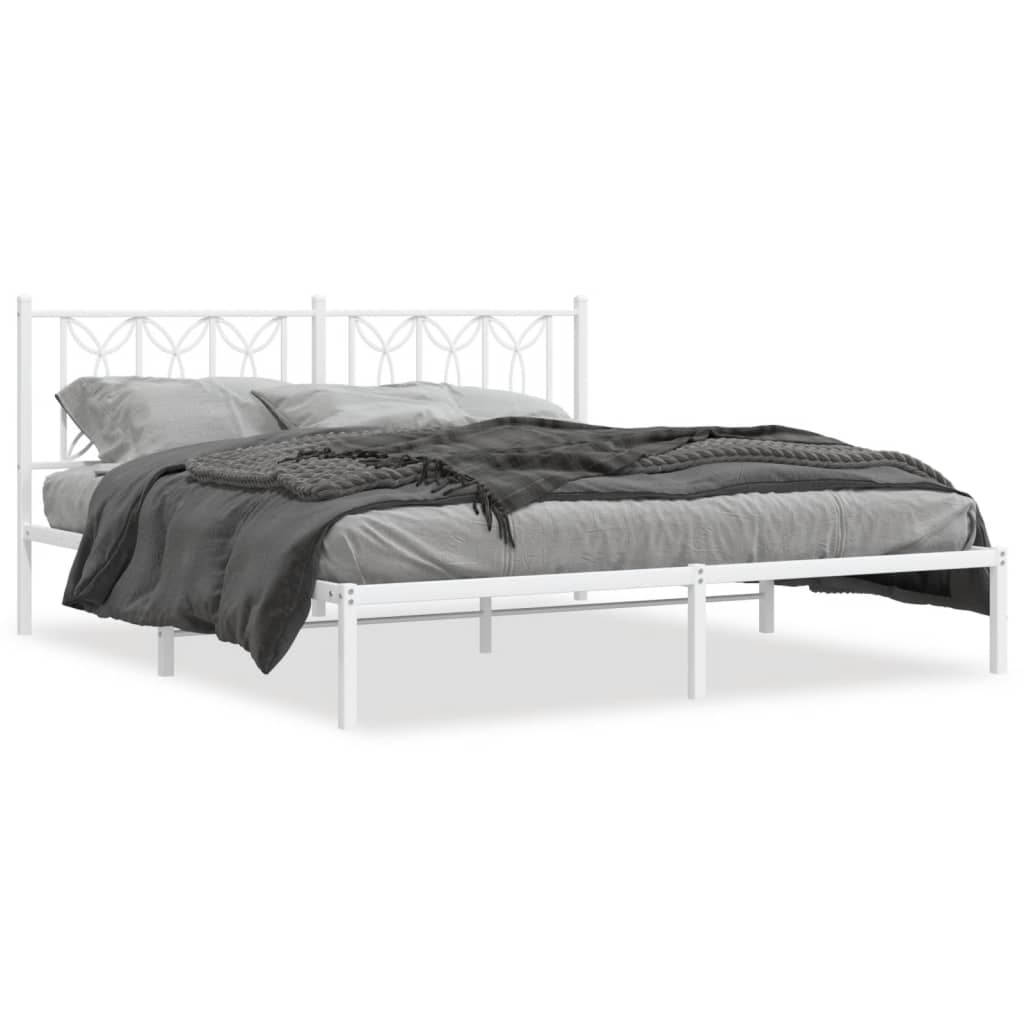 Metal Bed Frame without Mattress with Headboard White 183x203 cm King