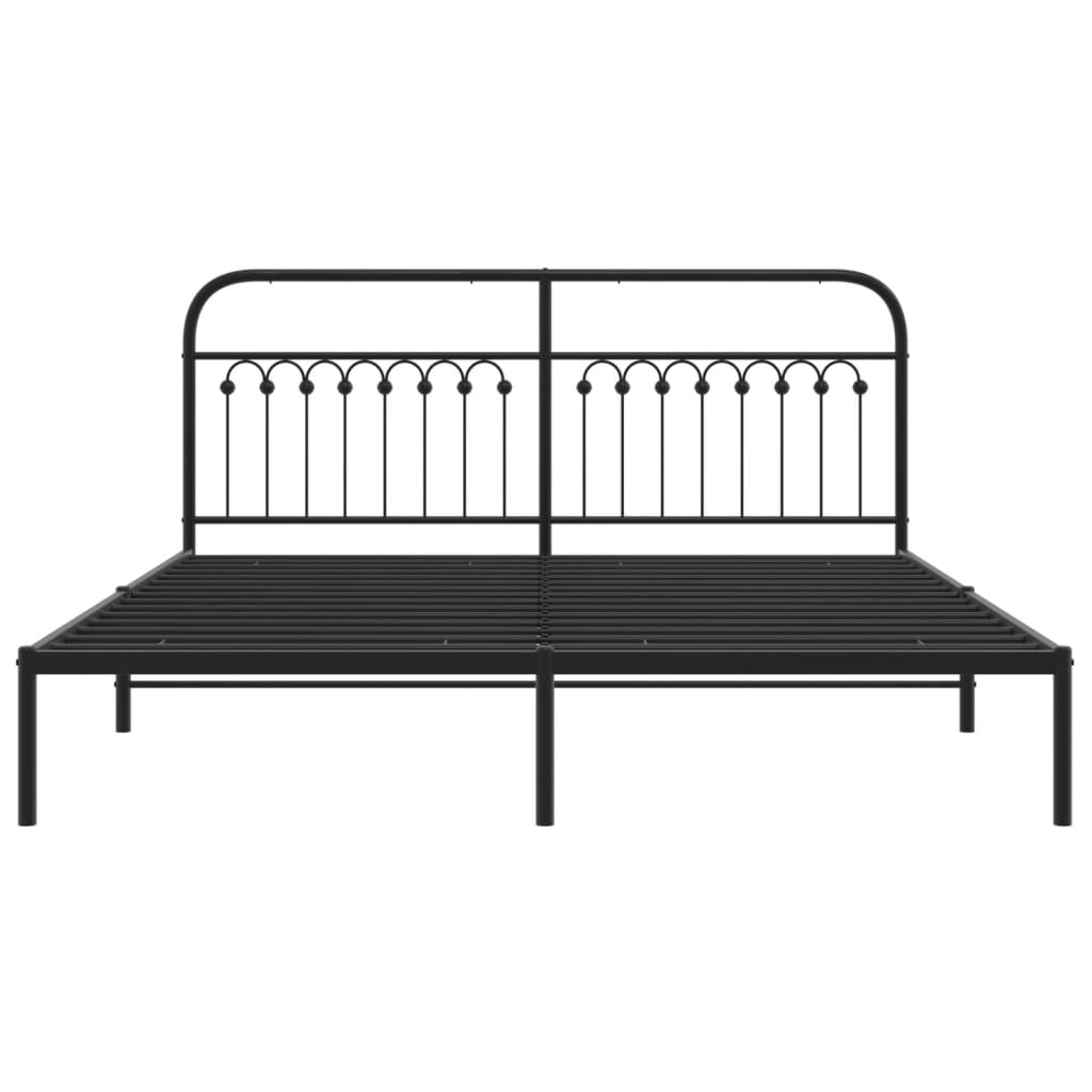 Metal Bed Frame without Mattress with Headboard Black 183x203 cm King