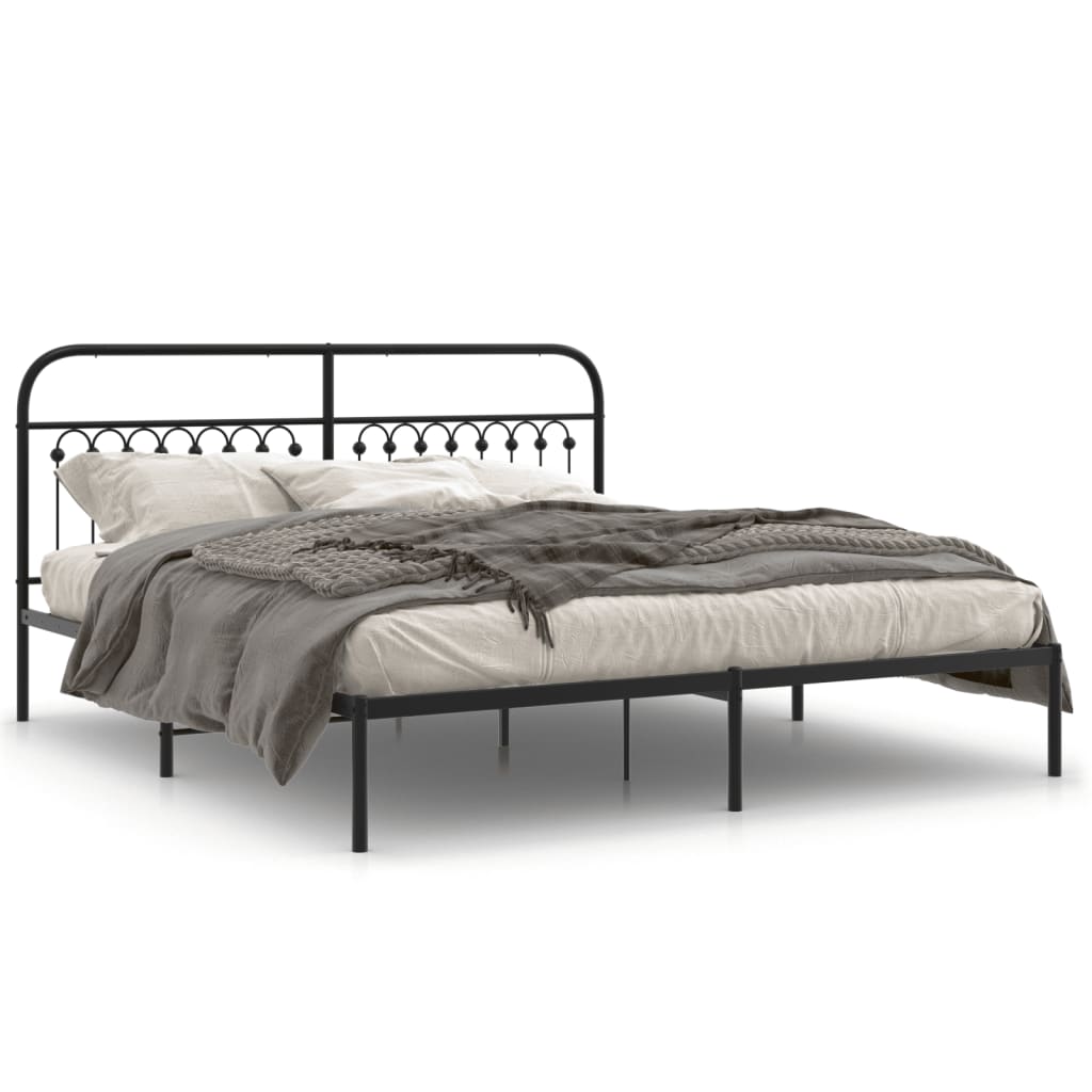 Metal Bed Frame without Mattress with Headboard Black 183x203 cm King