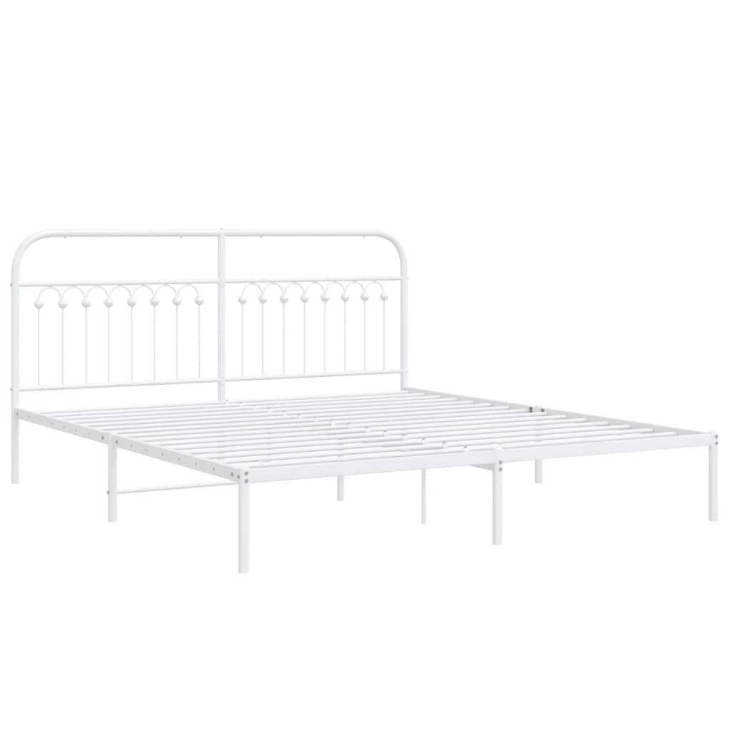 Metal Bed Frame without Mattress with Headboard White 183x203 cm King