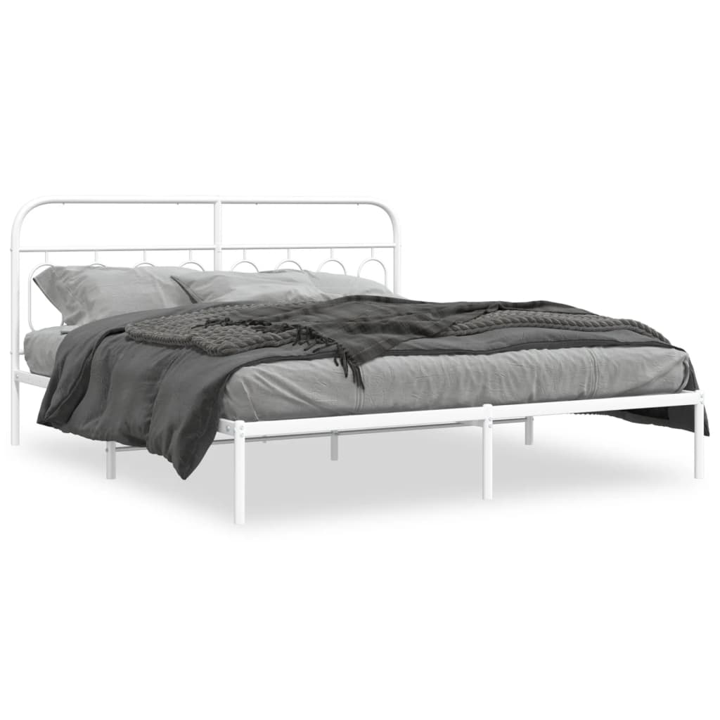 Metal Bed Frame without Mattress with Headboard White 183x203 cm King