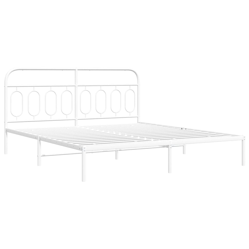 Metal Bed Frame without Mattress with Headboard White 183x203 cm King