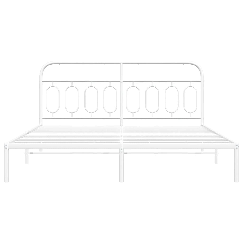 Metal Bed Frame without Mattress with Headboard White 183x203 cm King