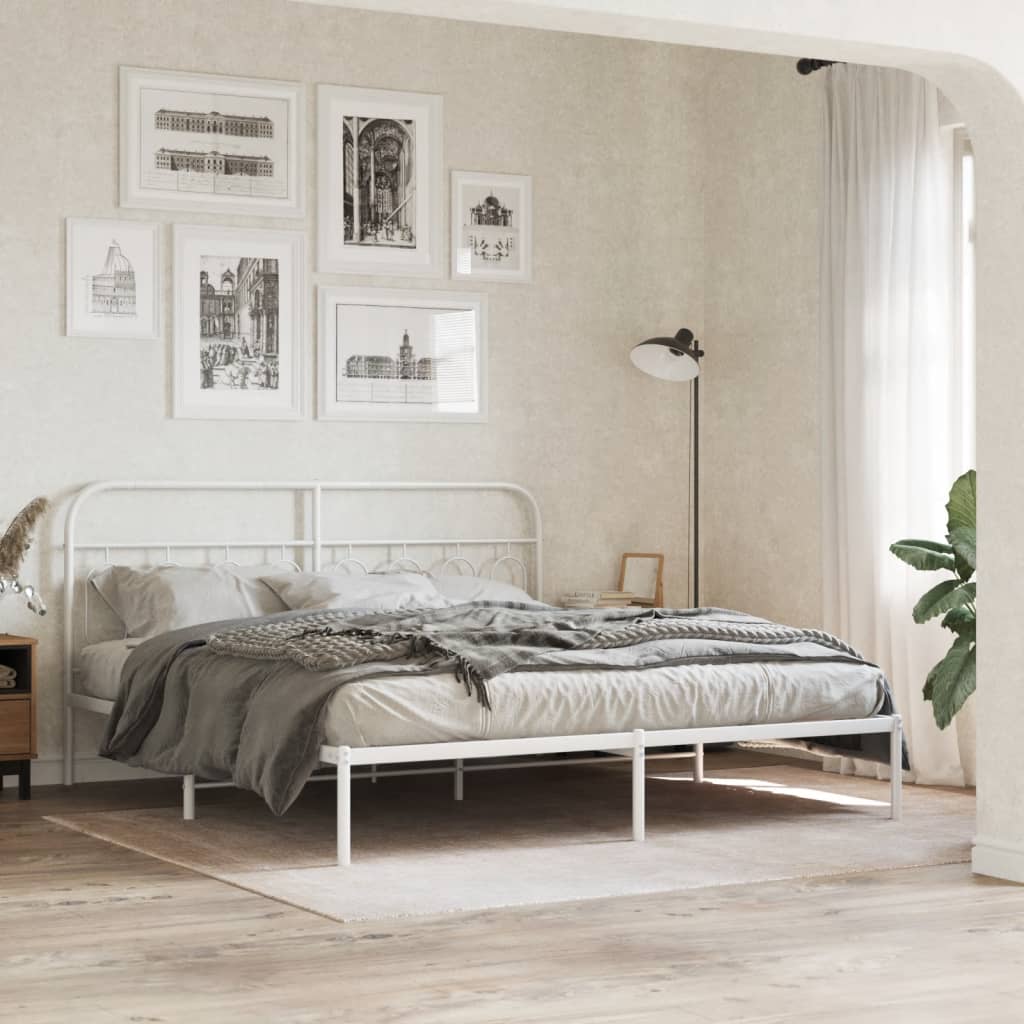 Metal Bed Frame without Mattress with Headboard White 183x203 cm King