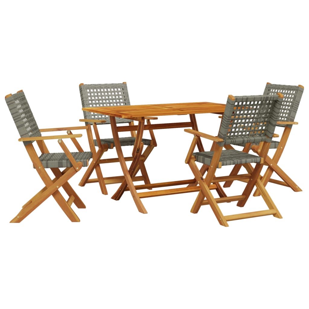 5 Piece Garden Dining Set Grey Poly Rattan and Solid Wood