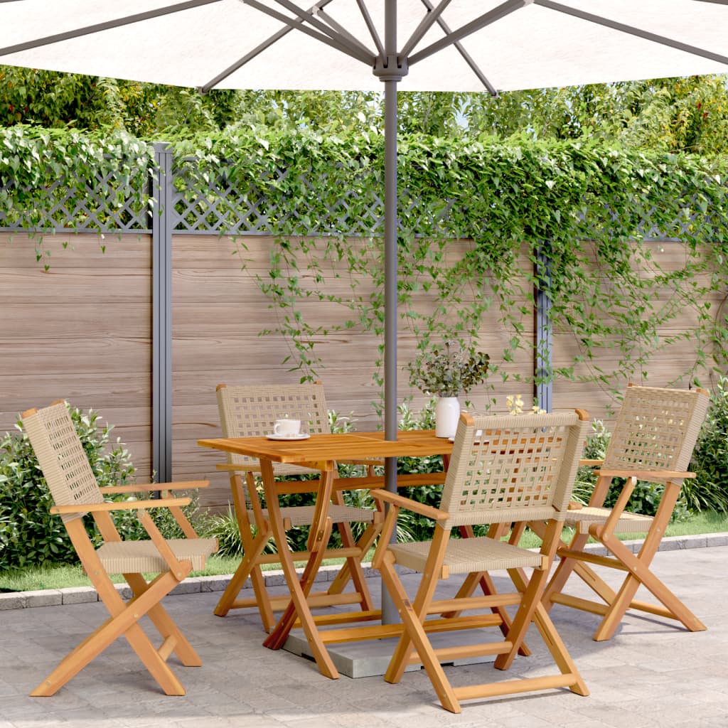 5 Piece Garden Dining Set Beige Poly Rattan and Solid Wood