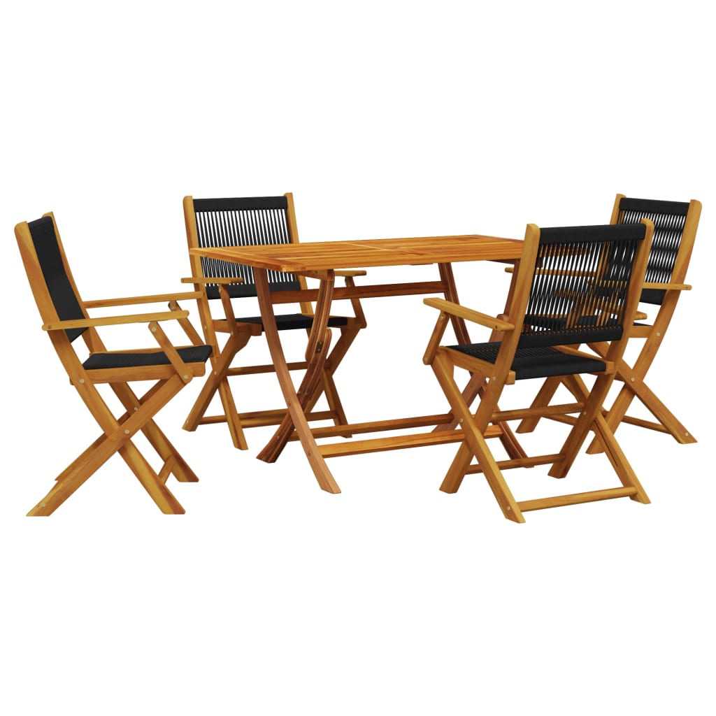 5 Piece Garden Dining Set Black Polypropylene and Solid Wood