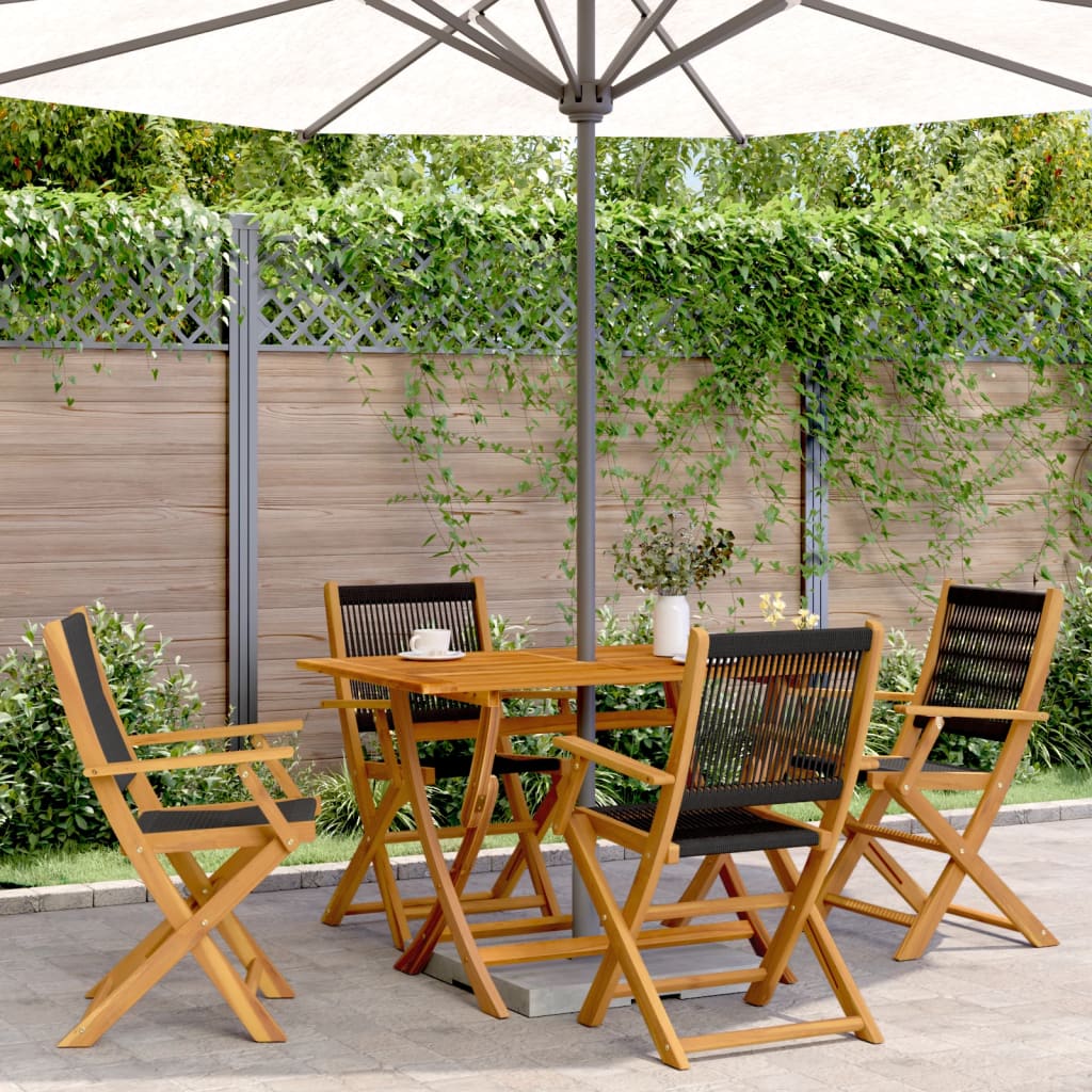 5 Piece Garden Dining Set Black Polypropylene and Solid Wood