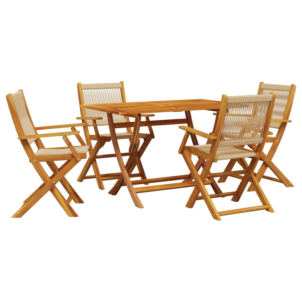 5 Piece Garden Dining Set Beige Polypropylene and Solid Wood