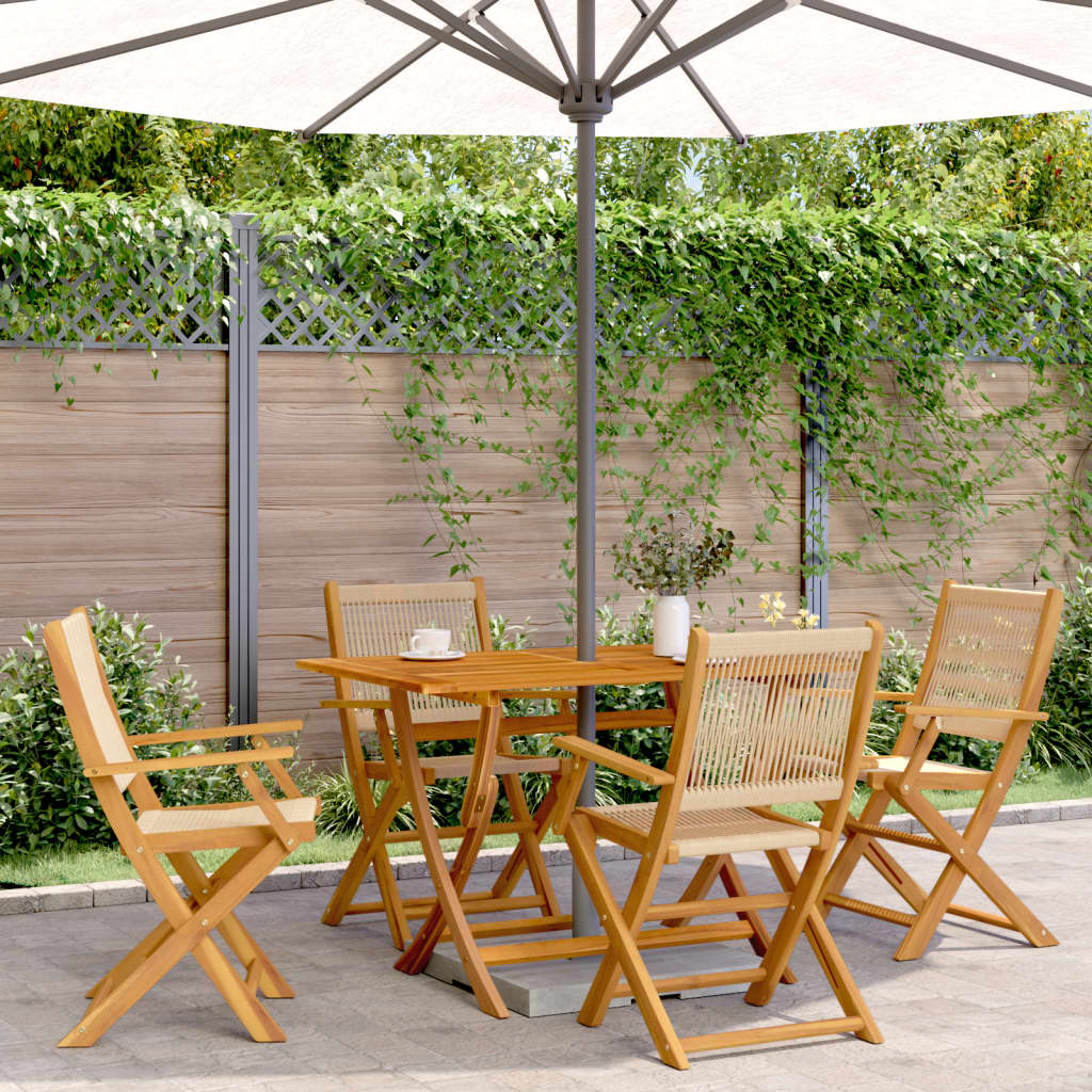 5 Piece Garden Dining Set Beige Polypropylene and Solid Wood