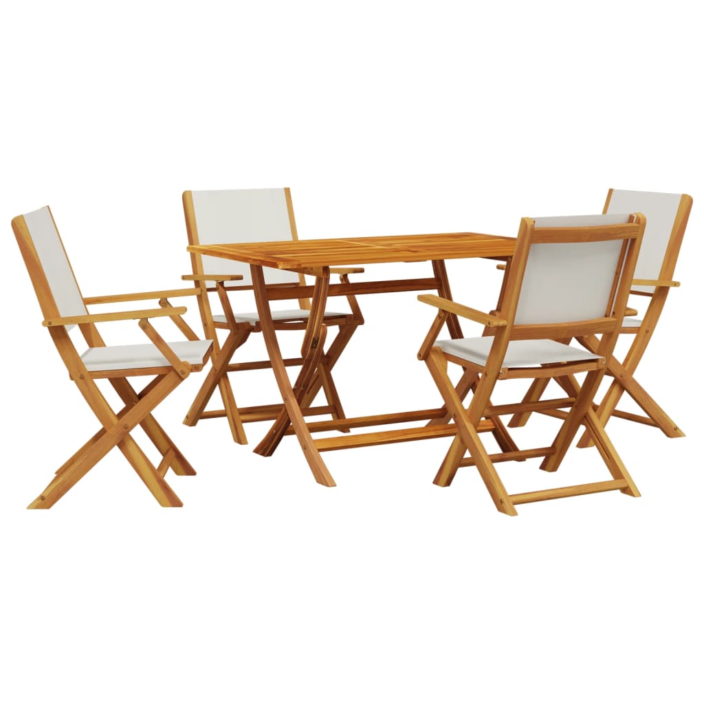 5 Piece Garden Dining Set Cream White Fabric and Solid Wood