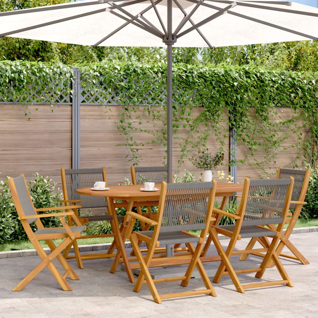 7 Piece Garden Dining Set Grey Polypropylene and Solid Wood