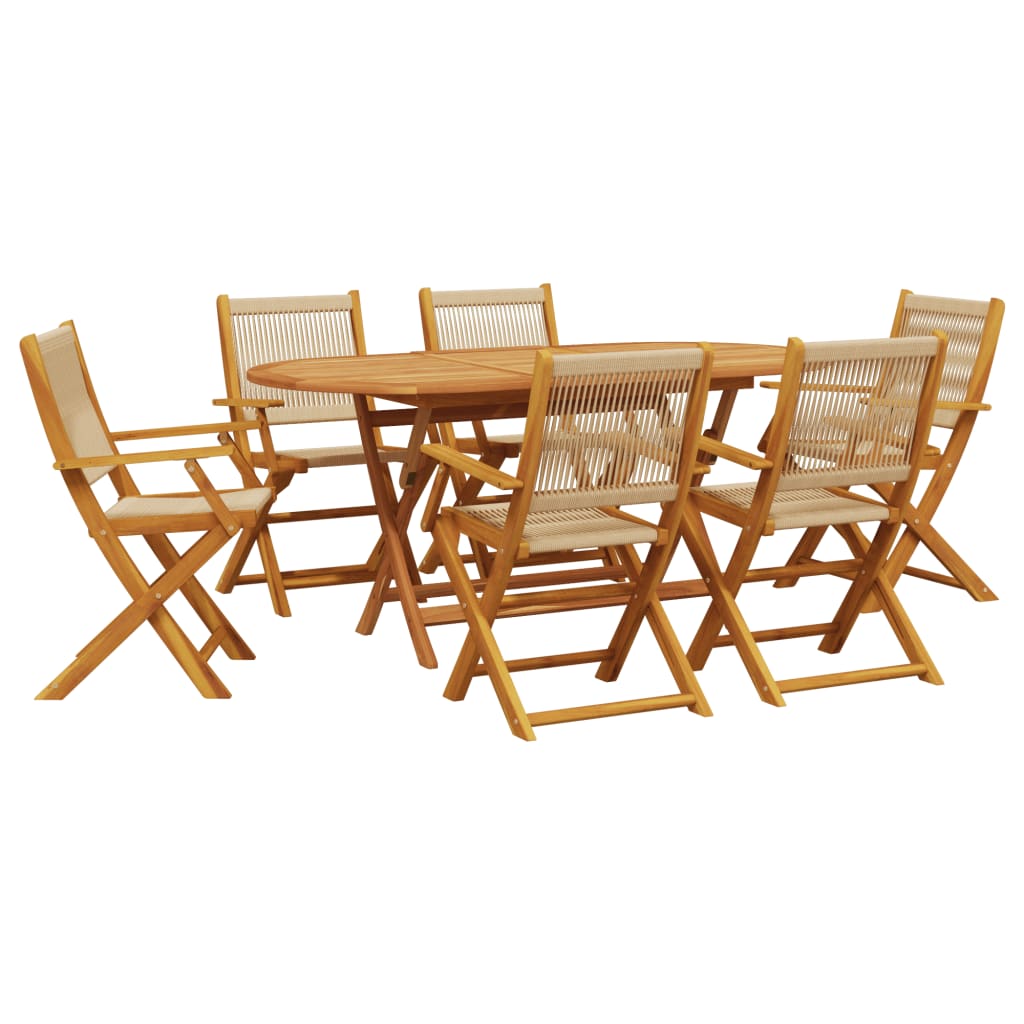 7 Piece Garden Dining Set Beige Polypropylene and Solid Wood