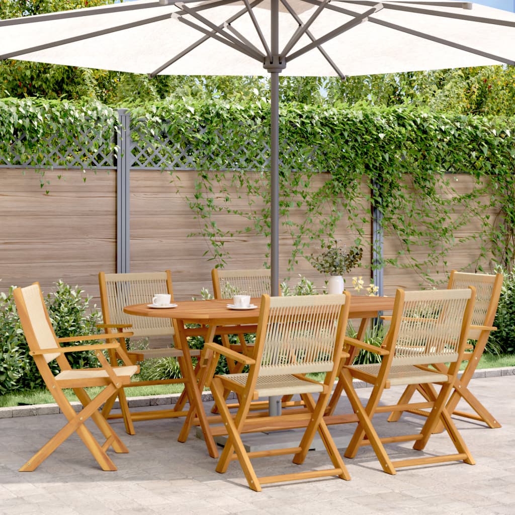 7 Piece Garden Dining Set Beige Polypropylene and Solid Wood