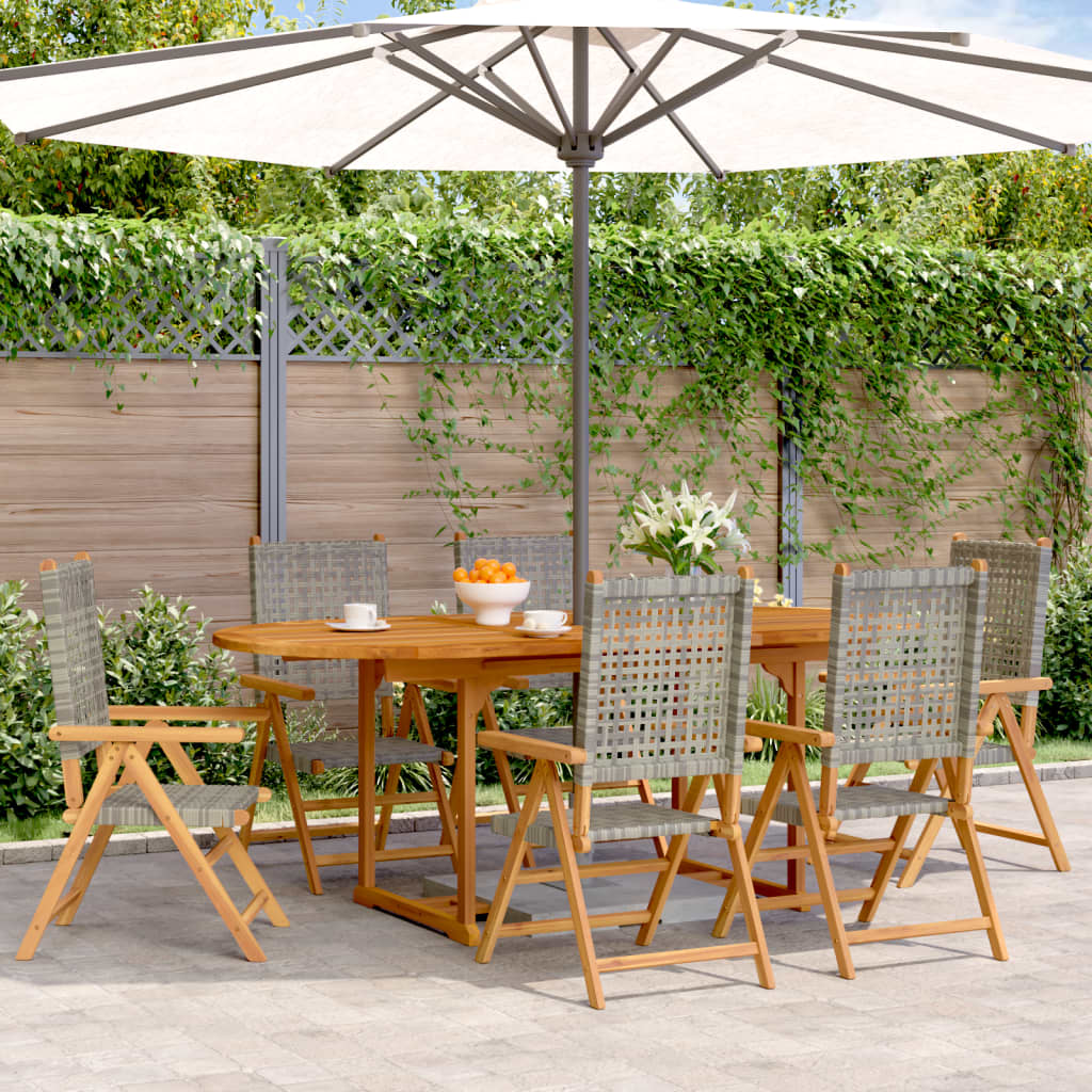 7 Piece Garden Dining Set Grey Poly Rattan and Solid Wood