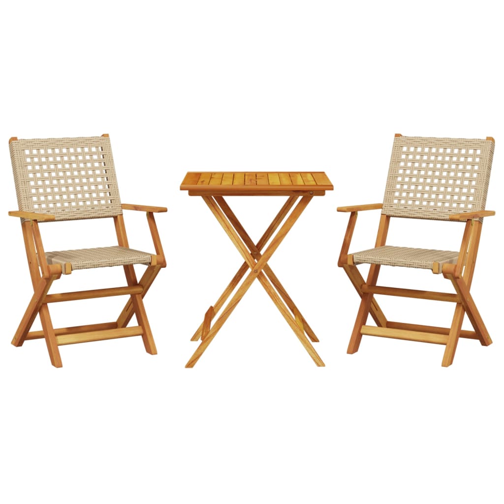 3 Piece Bistro Set Beige Poly Rattan and Solid Wood