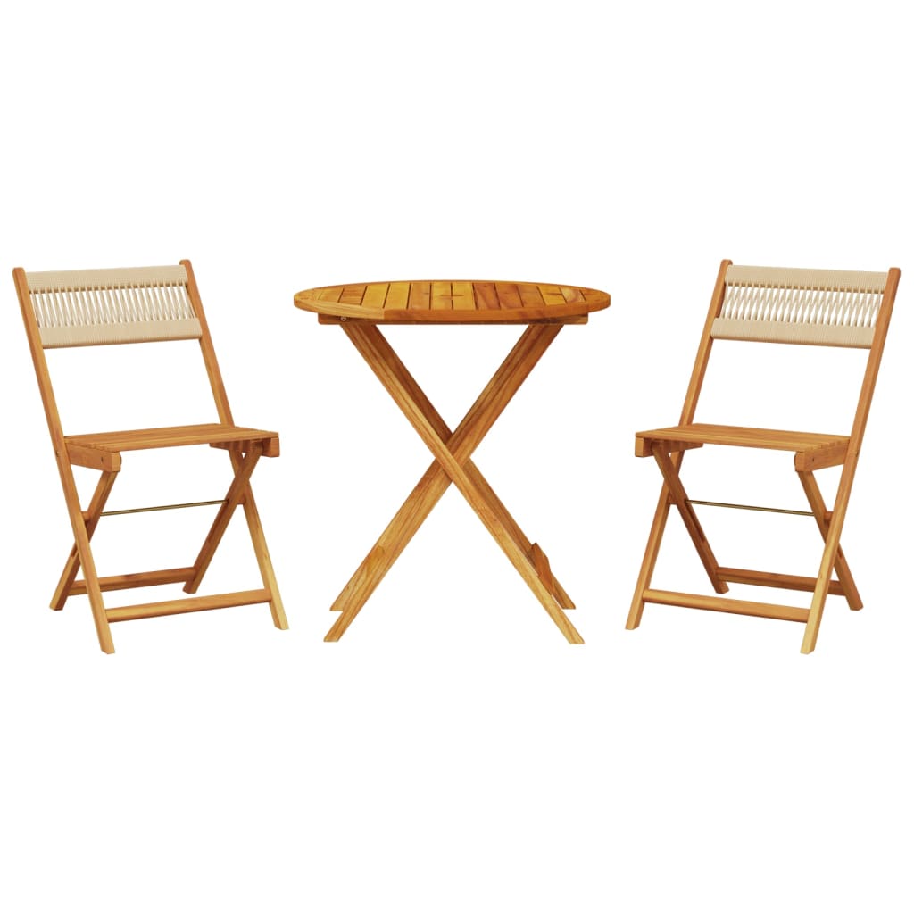 3 Piece Bistro Set Beige Polypropylene and Solid Wood