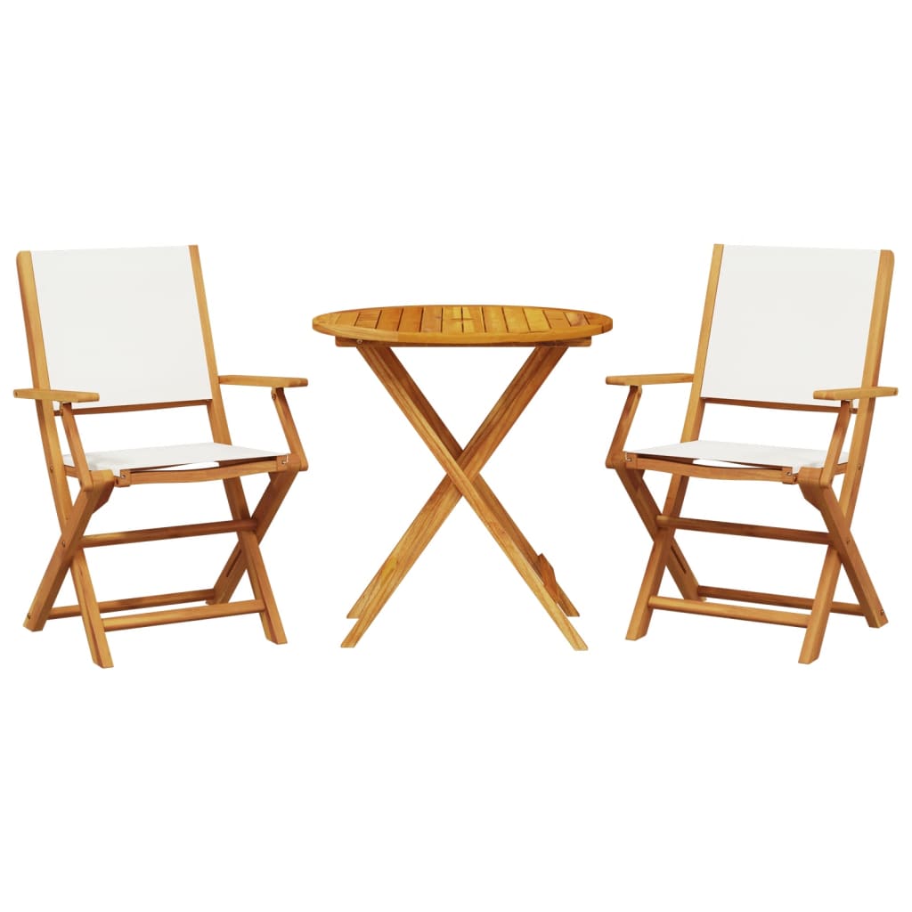 3 Piece Bistro Set Cream White Fabric and Solid Wood