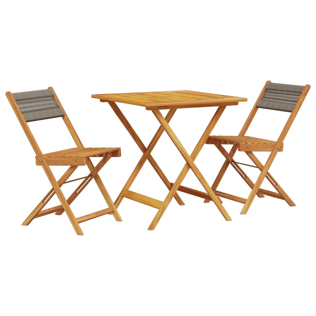 3 Piece Bistro Set Grey Polypropylene and Solid Wood