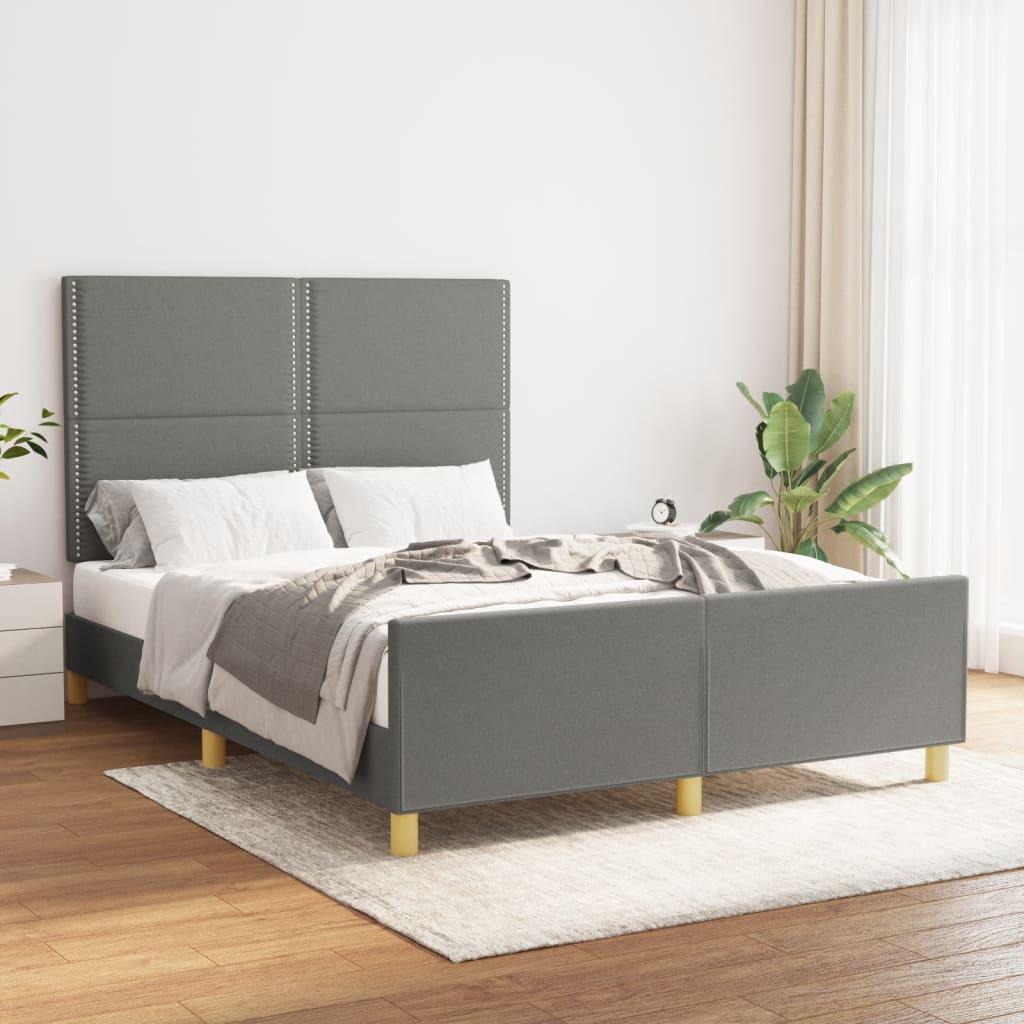 Bed Frame without Mattress Dark Grey 137x187 cm Double Fabric