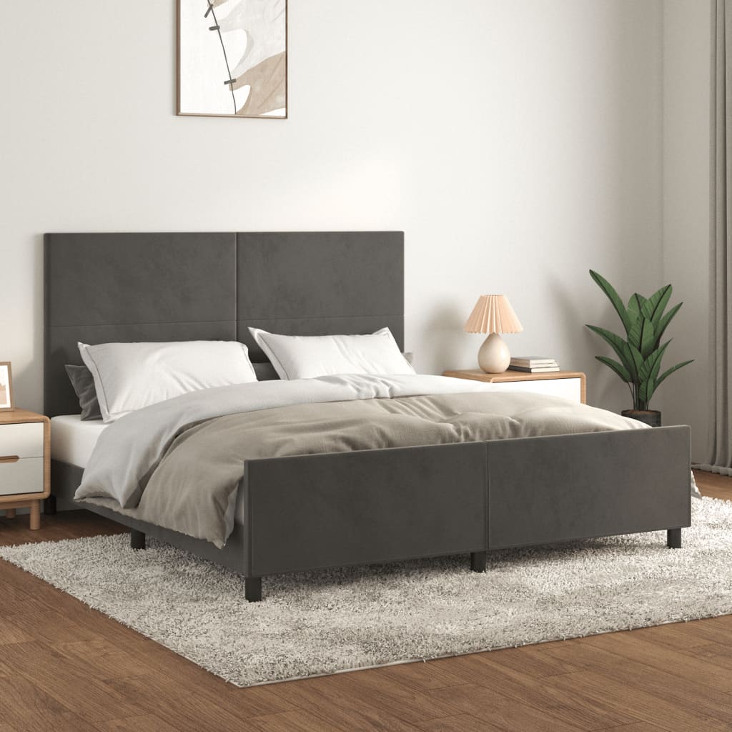 Bed Frame without Mattress Dark Grey 152x203 cm Queen Velvet