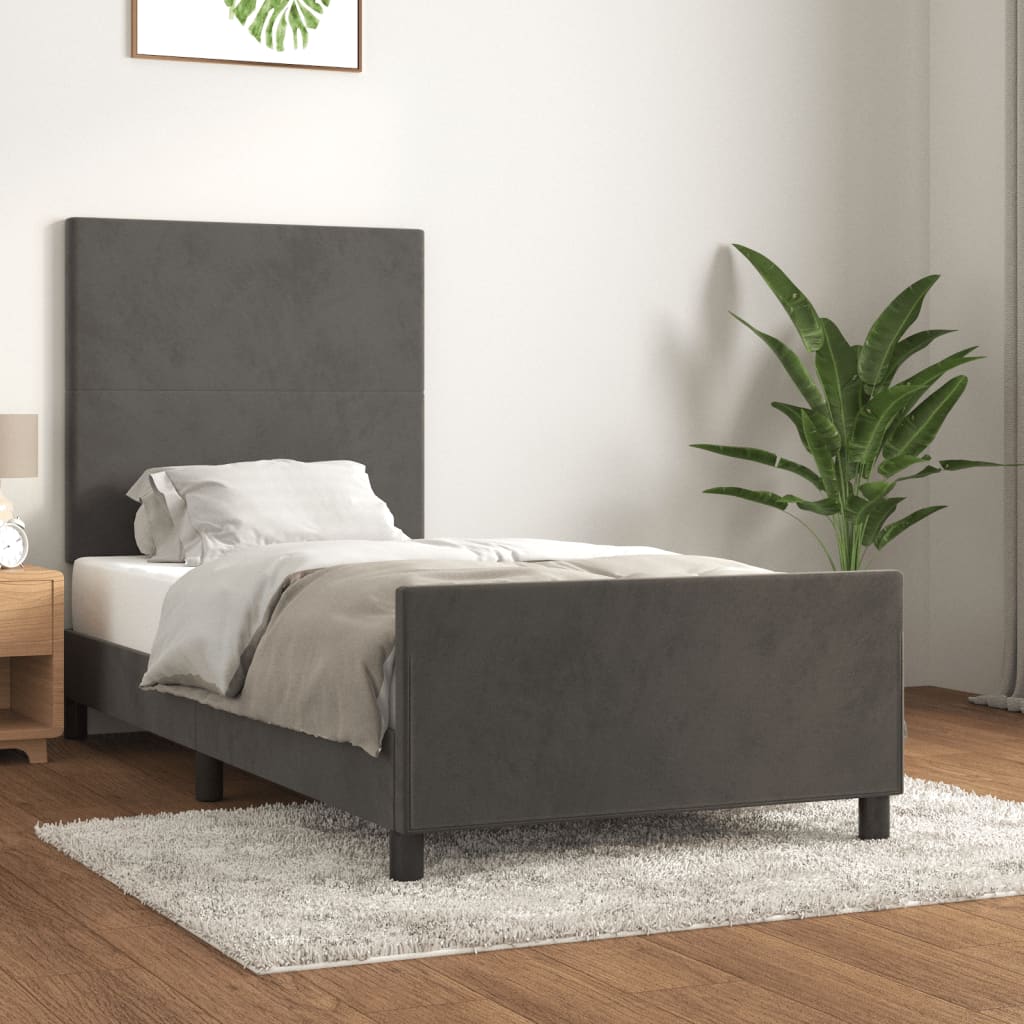 Bed Frame without Mattress Dark Grey 107x203 cm King Single Size Velvet