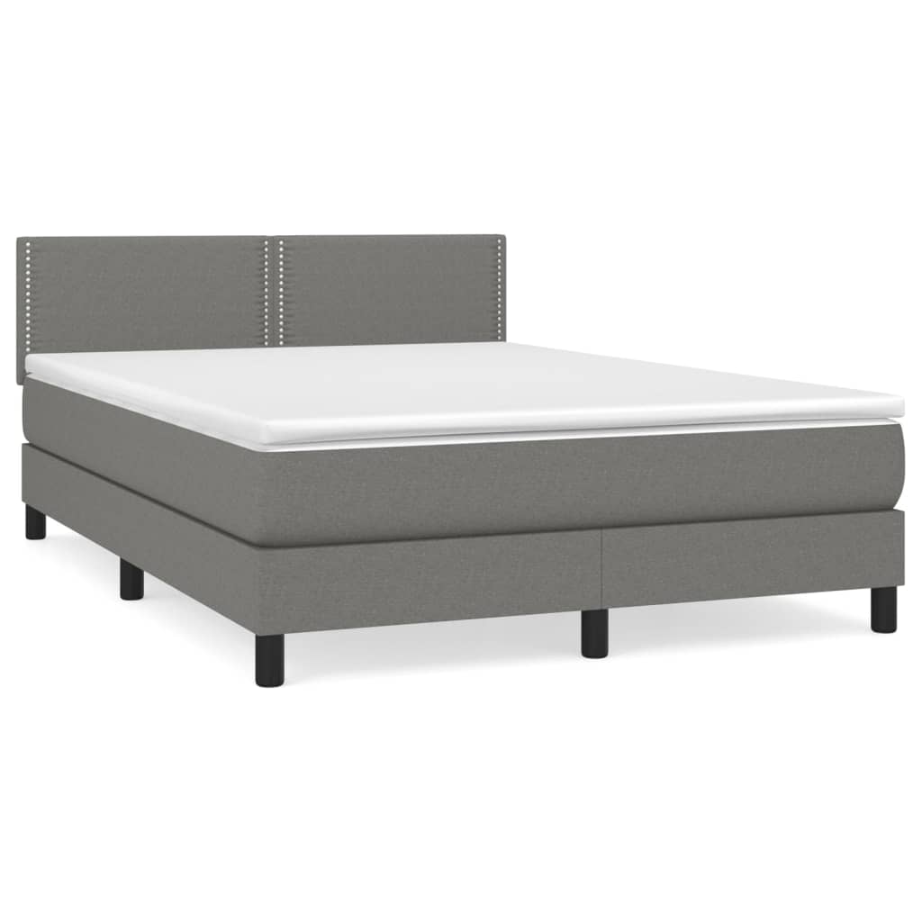 Box Spring Bed with Mattress Dark Grey 137x187 cm Double Size Fabric