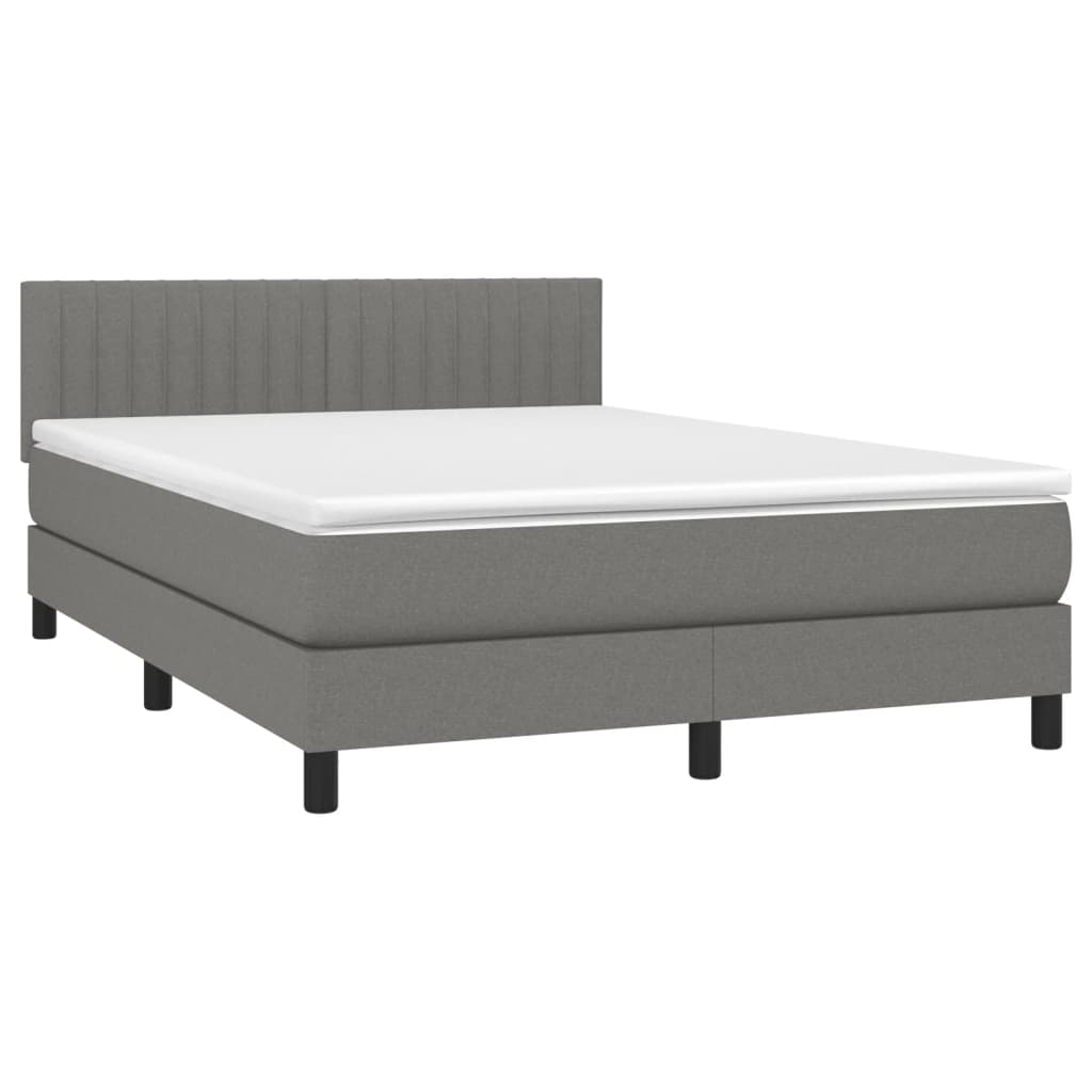 Box Spring Bed with Mattress Dark Grey 137x187 cm Double Size Fabric