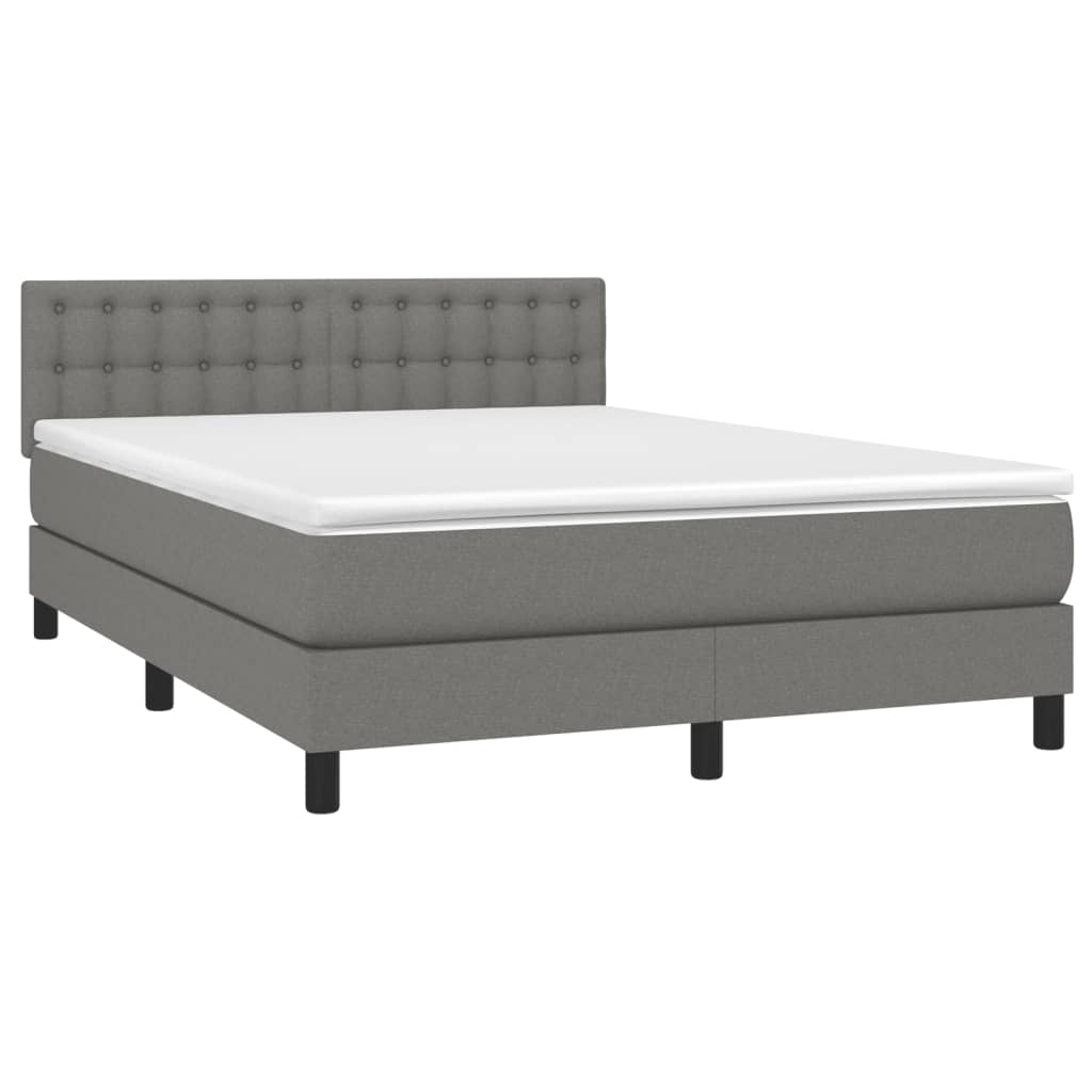 Box Spring Bed with Mattress Dark Grey 137x187 cm Double Size Fabric