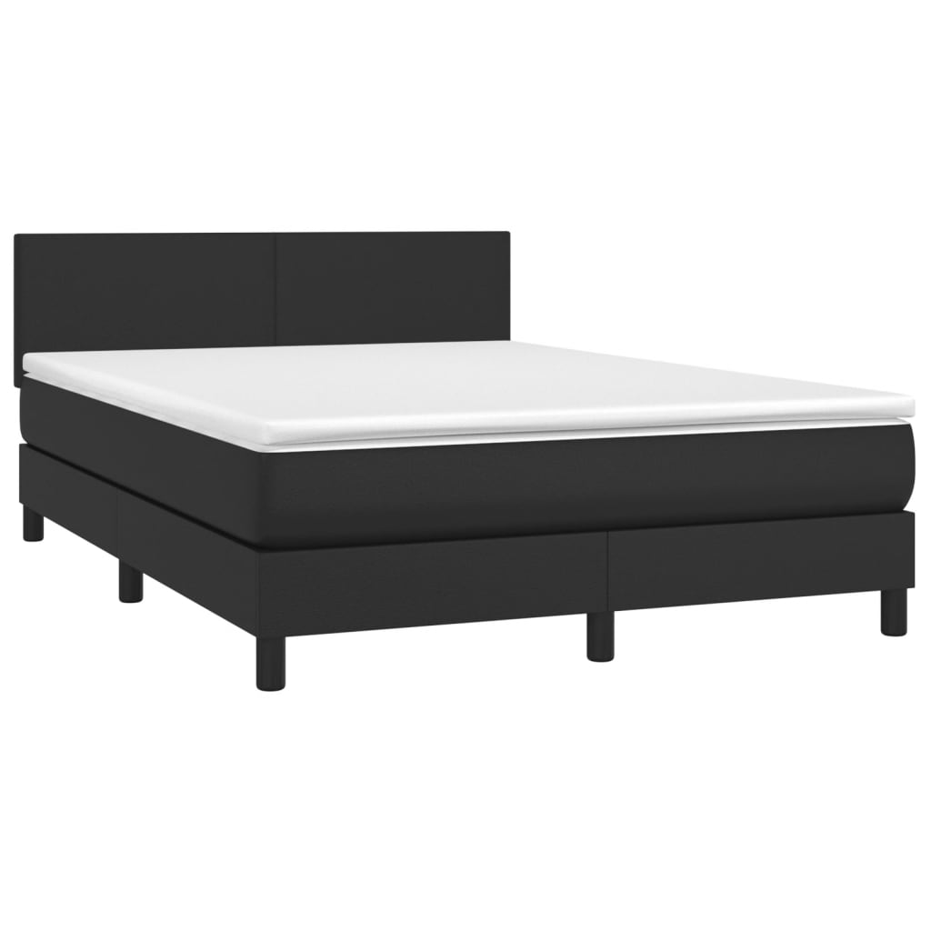 Box Spring Bed with Mattress Black 137x187 cm Double Size Faux Leather