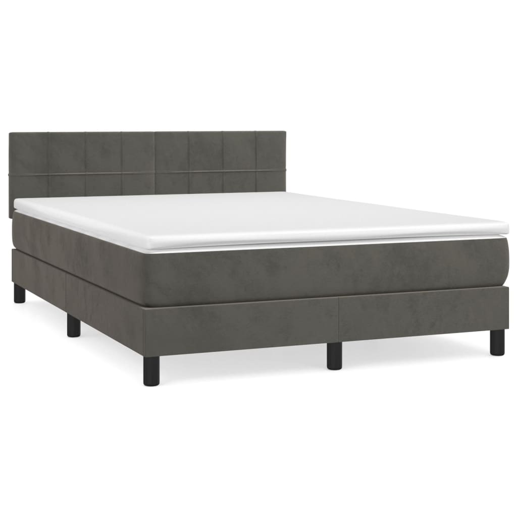 Box Spring Bed with Mattress Dark Grey 137x187 cm Double Size Velvet