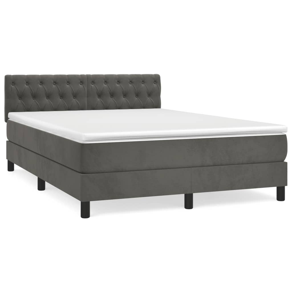 Box Spring Bed with Mattress Dark Grey 137x187 cm Double Size Velvet