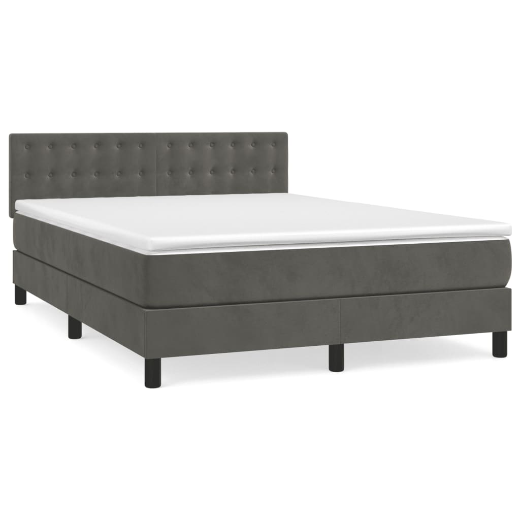 Box Spring Bed with Mattress Dark Grey 137x187 cm Double Size Velvet