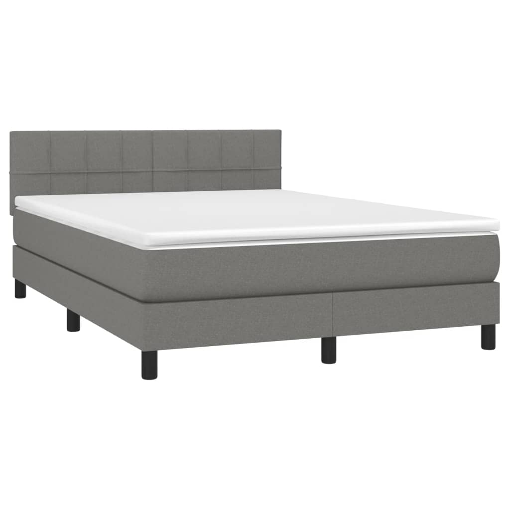 Box Spring Bed with Mattress&LED Dark Grey 153x203 cm Queen Size Fabric