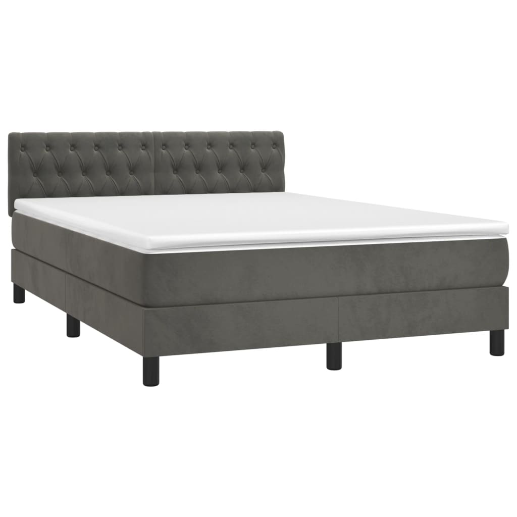 Box Spring Bed with Mattress&LED Dark Grey 137x187 cm Double Size Velvet