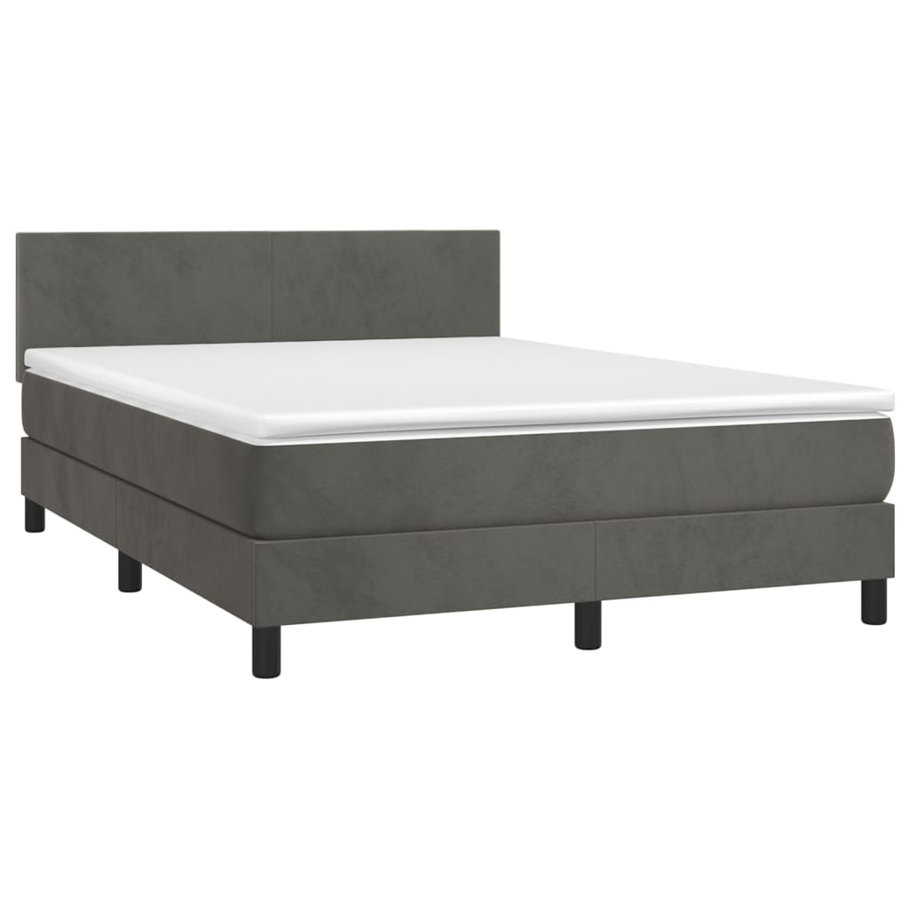 Box Spring Bed with Mattress&LED Dark Grey 153x203 cm Queen Size Velvet