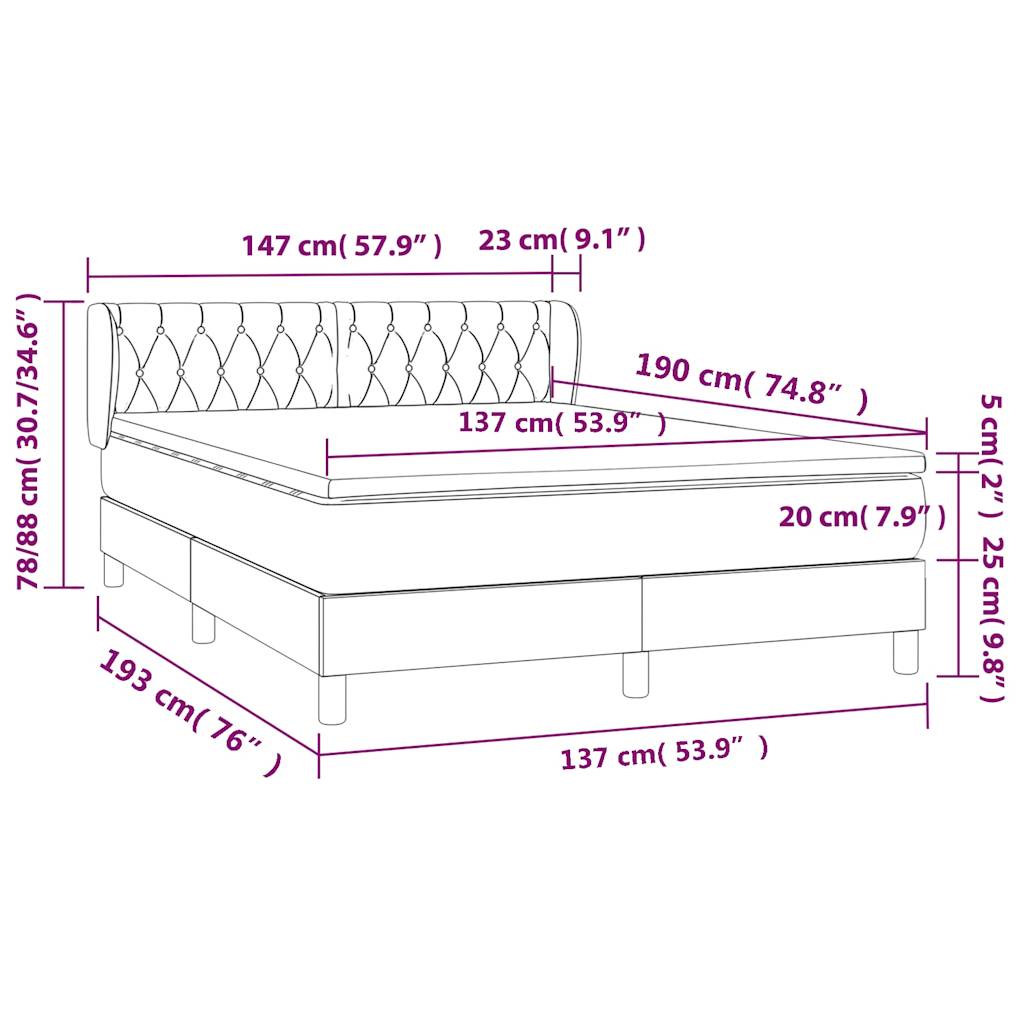 Box Spring Bed with Mattress Dark Grey 137x187 cm Double Size Fabric