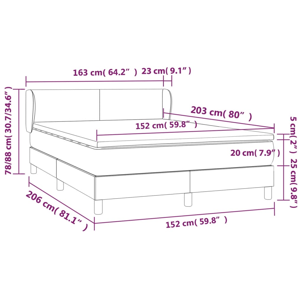 Box Spring Bed with Mattress Dark Grey 153x203 cm Queen Size Fabric