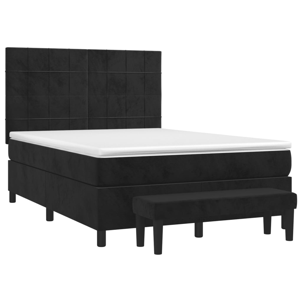 Box Spring Bed with Mattress Black 137x187 cm Double Size Velvet