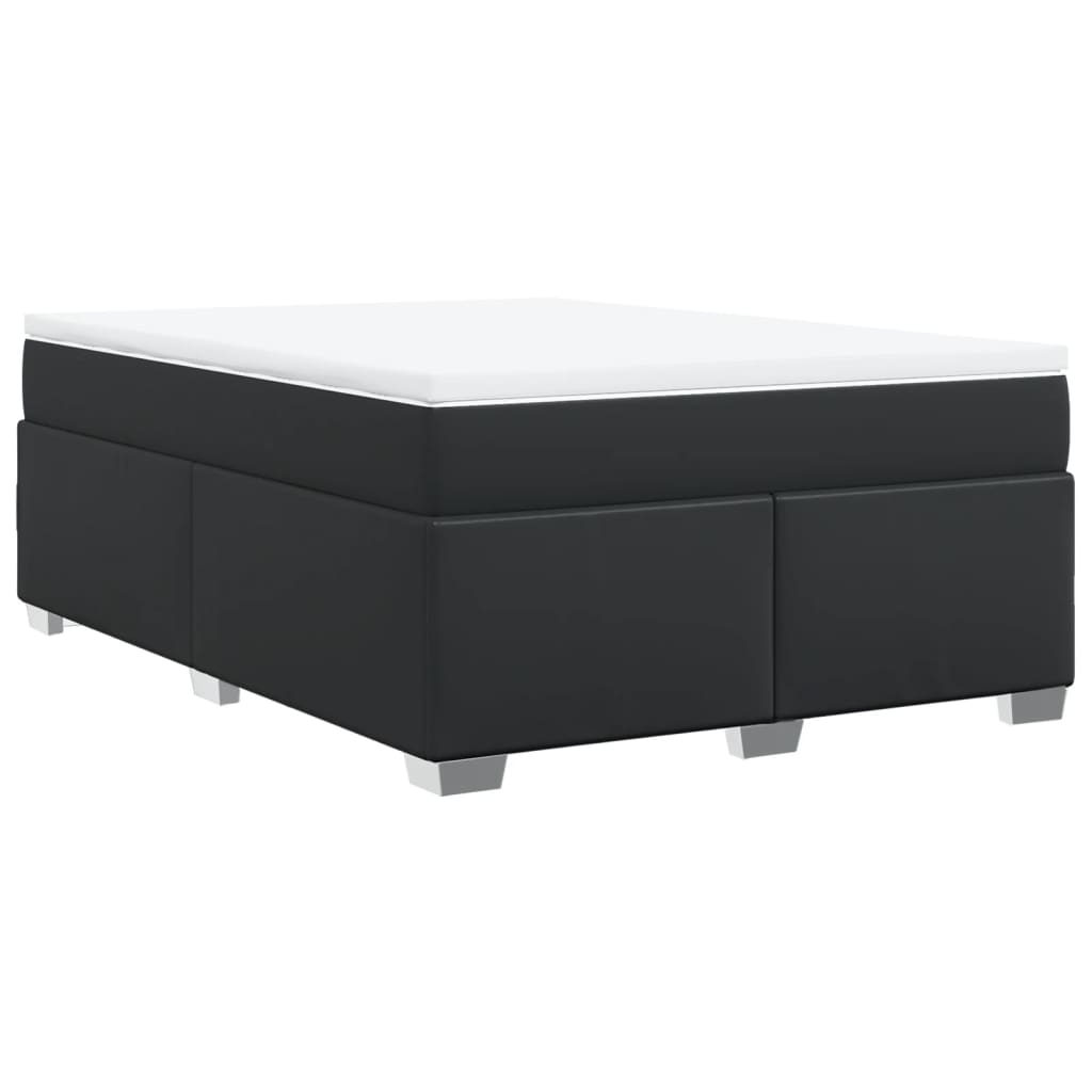 Box Spring Bed with Mattress Black Queen Faux Leather