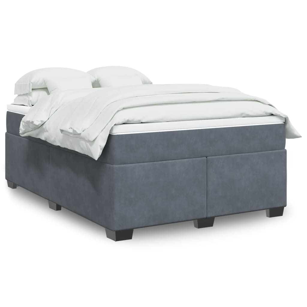 Box Spring Bed with Mattress Dark Grey Double Velvet