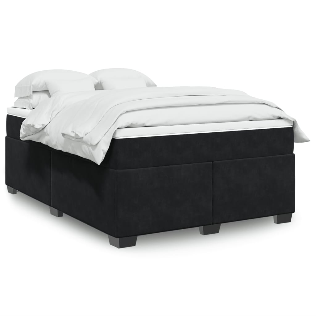 Box Spring Bed with Mattress Black Double Velvet