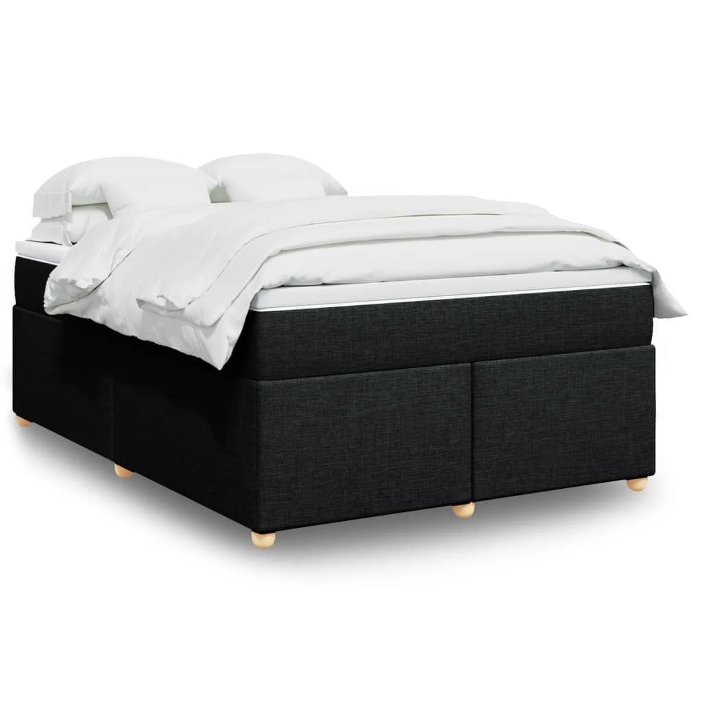 Box Spring Bed with Mattress Black Double Fabric