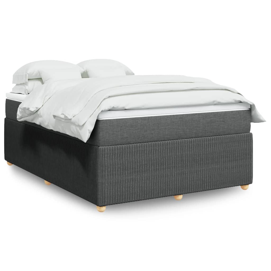 Box Spring Bed with Mattress Black Double Fabric