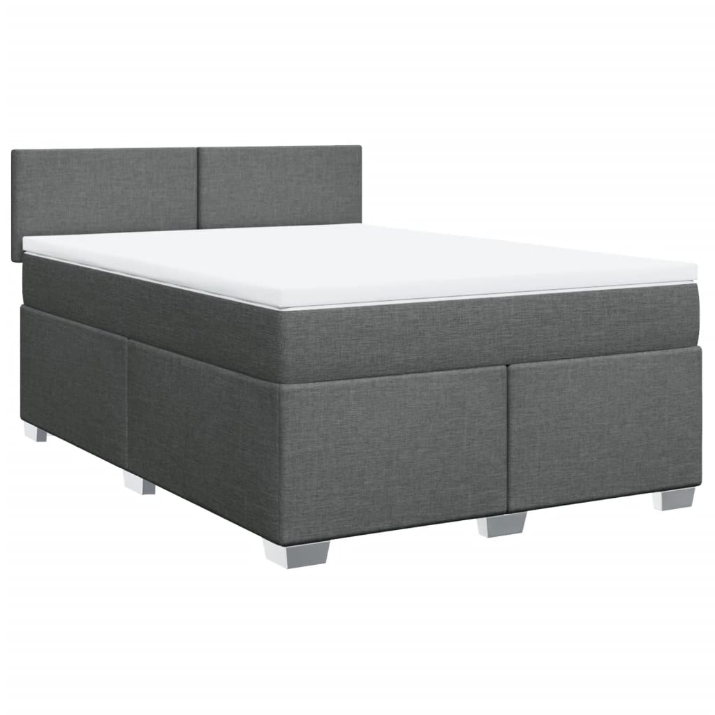 Box Spring Bed with Mattress Dark Grey Queen Fabric