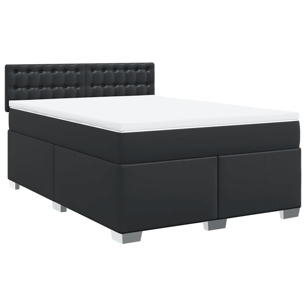 Box Spring Bed with Mattress Black Double Faux Leather